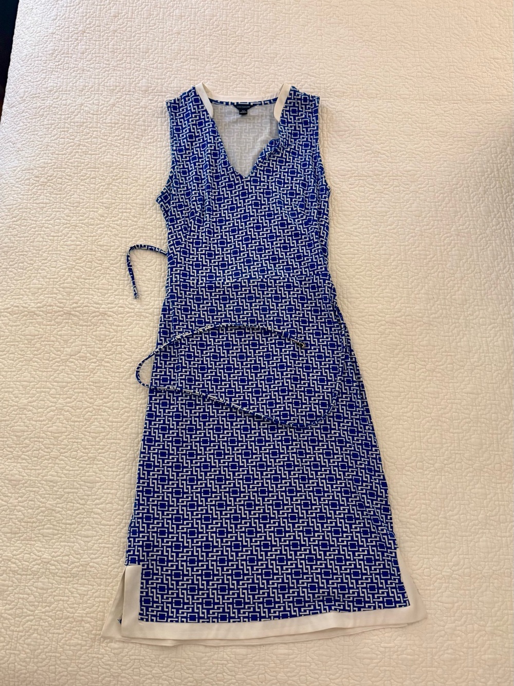 Ann Taylor Blue Geo-Print Sleeveless Wrap Midi Dress